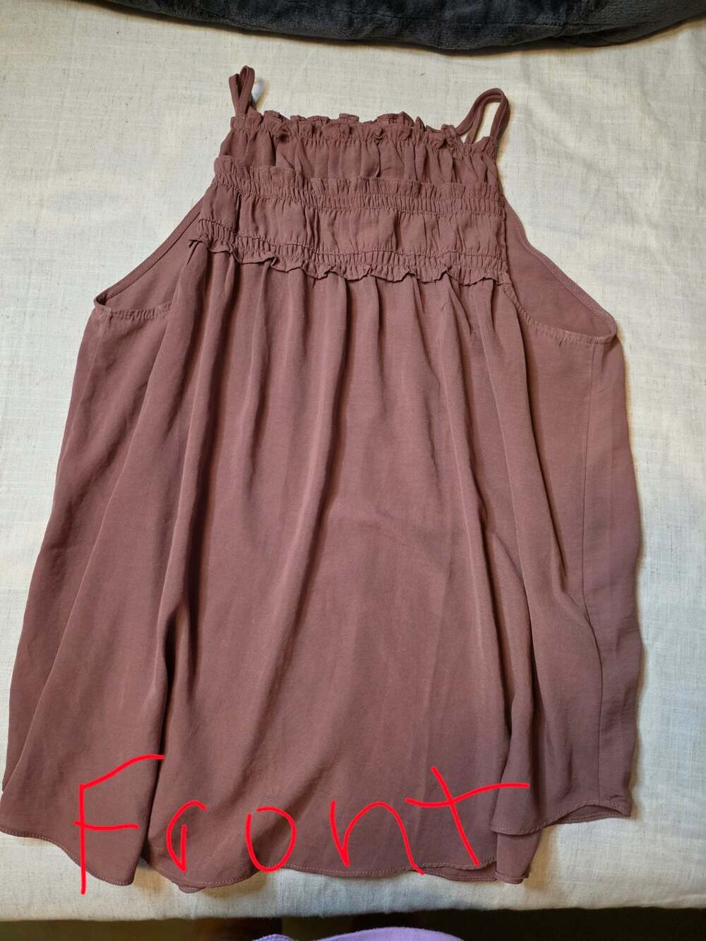 maurices Women's Brown Smocked Ruffle Neck Spaghetti Strap Tank Top Size XL